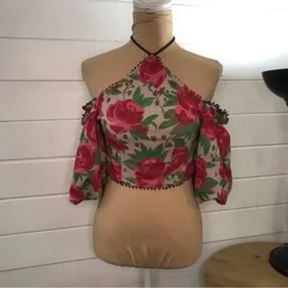 NWT Anthropologie Frida Off Shoulder Floral Halter Top in Rose Combo, XXS - Picture 12 of 13